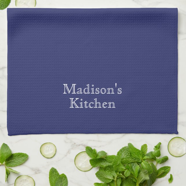 Monogram navy blue and white Custom Name Kitchen Towel (Folded)
