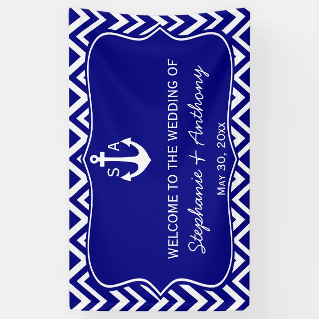 Monogram Navy Blue And White Nautical Wedding Banner