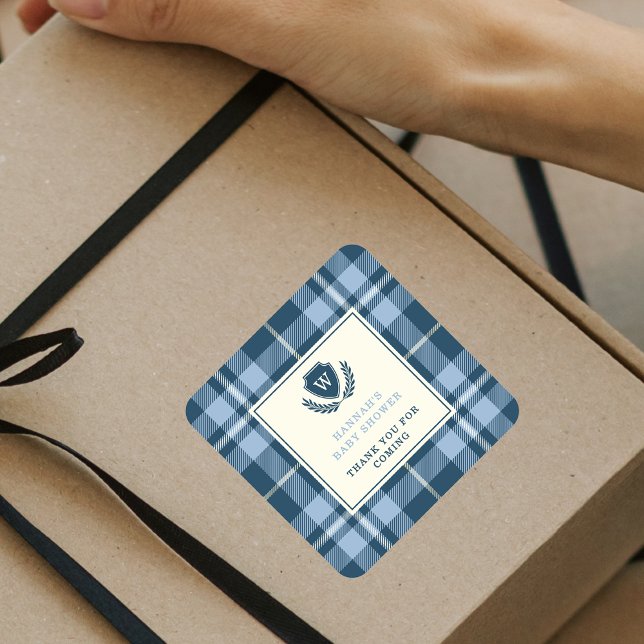 Monogram Navy Blue Baby Boy Shower Thank You Square Sticker (Creator Uploaded)