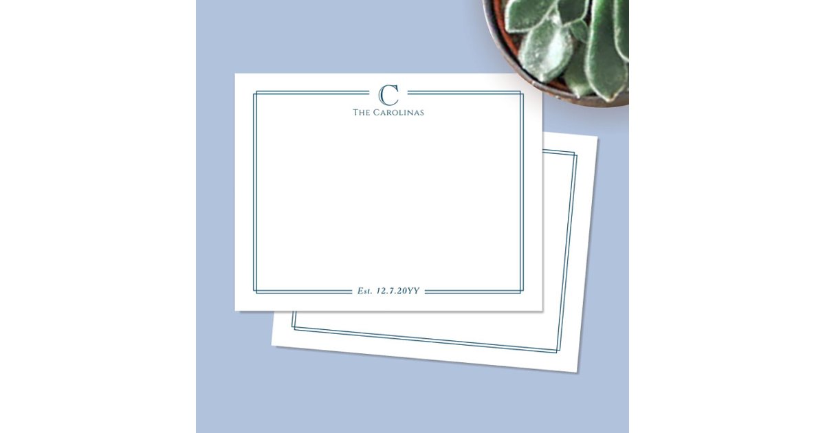 Monogram Navy Blue Border Anniversary Stationery Note Card | Zazzle