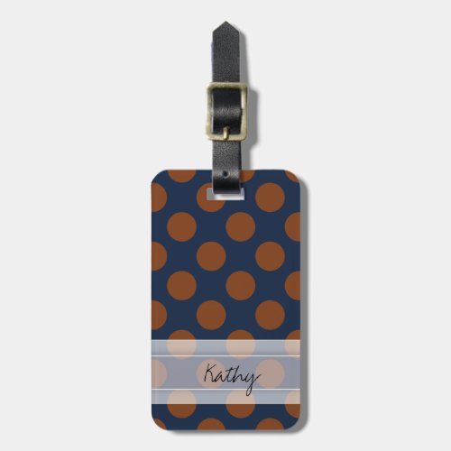 Monogram Navy Blue Brown Chic Polka Dot Pattern Luggage Tag