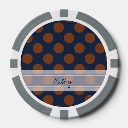 Monogram Navy Blue Brown Chic Polka Dot Pattern Poker Chips