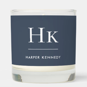 Monogram Navy Blue Classic Chic Monogrammed White Scented Candle