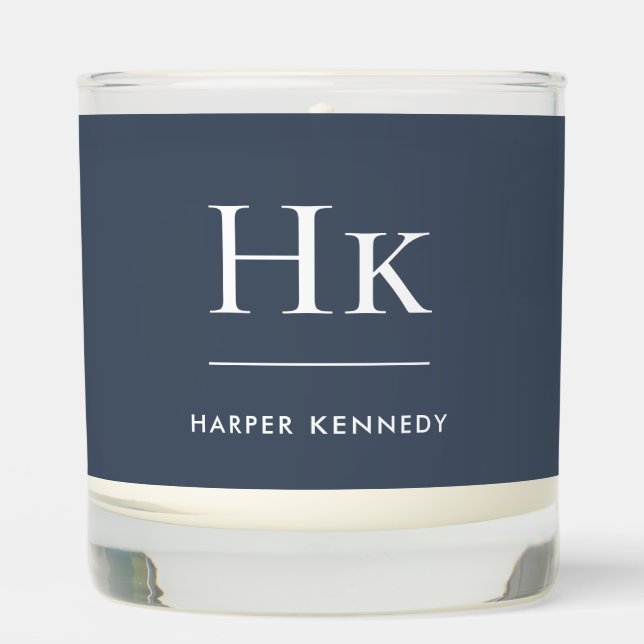 Monogram Navy Blue Classic Chic Monogrammed White Scented Candle (Front)