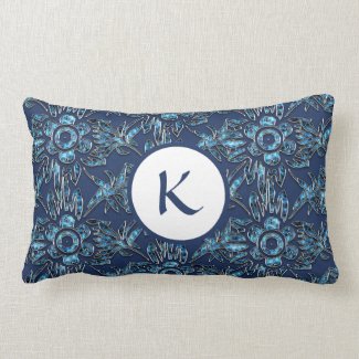Monogram Navy Blue Crystal Flower Accent Pillow