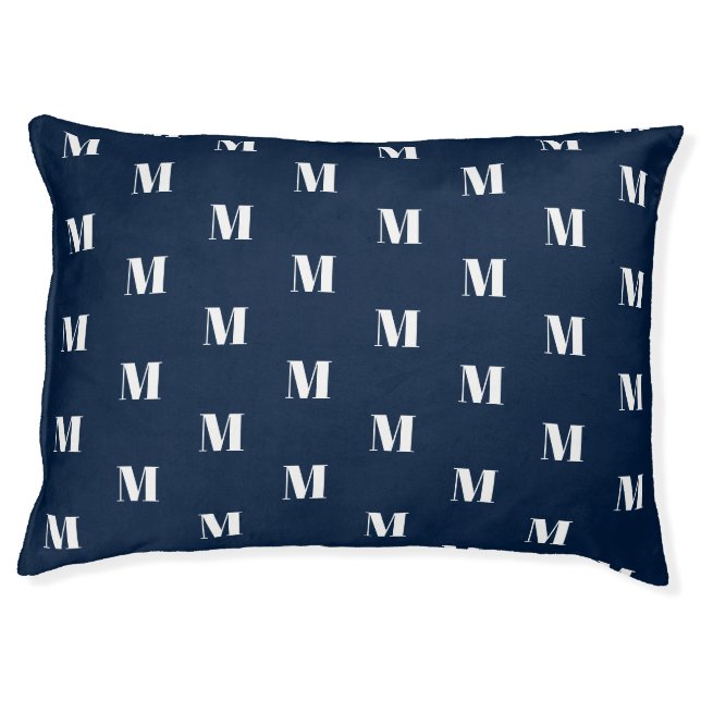 Monogram navy blue custom Initial letter dog  Pet Bed (Front)