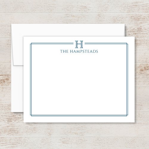 Monogram Navy Blue Elegant Family Stationery Note Card