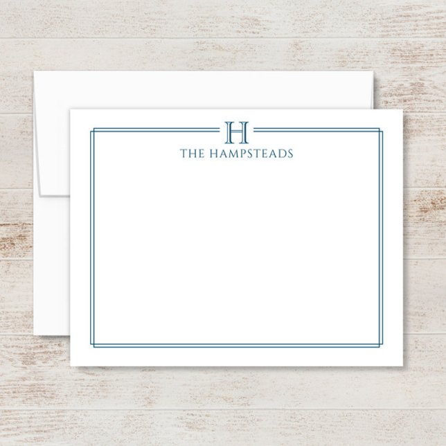 Monogram Navy Blue Elegant Family Stationery Note Card (Creator Uploaded)