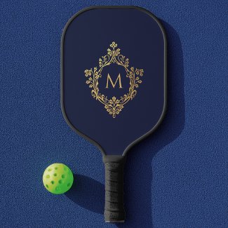 Monogram Navy Blue Elegant Faux Gold Vintage Crest