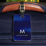 Monogram Navy Blue Faux Metal Steel Styled Custom Luggage Tag<br><div class="desc">Monogram Navy Blue Faux Metal Steel Styled Custom Luggage Tag</div>