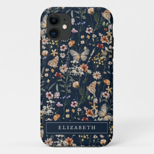 Monogram Navy Blue Floral iPhone case
