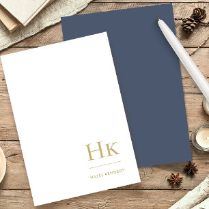 Monogram   Navy Blue Gold Elegant Personalized Stationery
