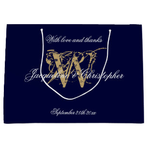  Monogram Navy Blue & Gold Elegant Wedding     Large Gift Bag