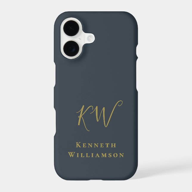 Monogram Navy Blue Gold Initials Minimalist Men  iPhone Case (Back)