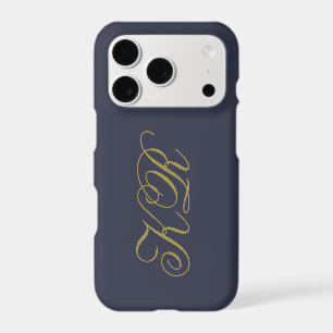 Monogram Navy Blue Gold Initials Script Simple Men iPhone 17 Pro Case