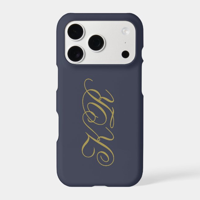 Monogram Navy Blue Gold Initials Script Simple Men iPhone Case (Back)