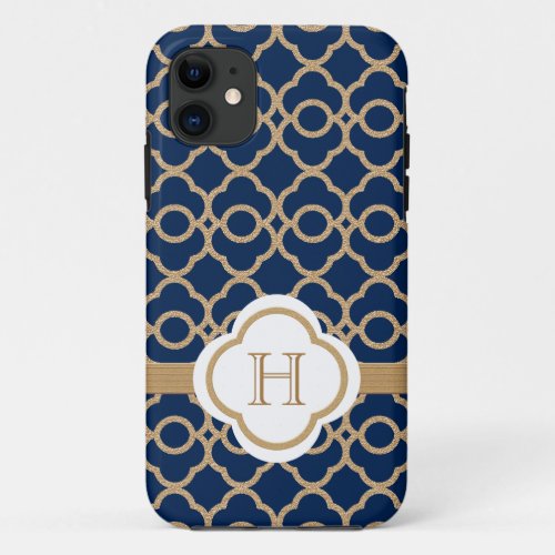 Monogram Navy Blue Gold Moroccan iPhone 11 Case