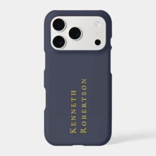 Monogram Navy Blue Gold Name Elegant Minimal Men iPhone 17 Pro Case