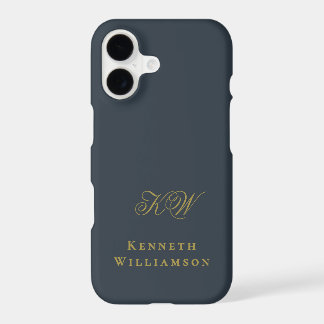 Monogram Navy Blue Gold Name Minimalist Men  iPhone 17 Case