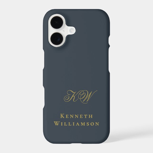 Monogram Navy Blue Gold Name Minimalist Men  iPhone Case (Back)