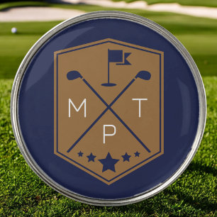 Monogram Navy Blue Gold Name Personalized Golf Ball Marker