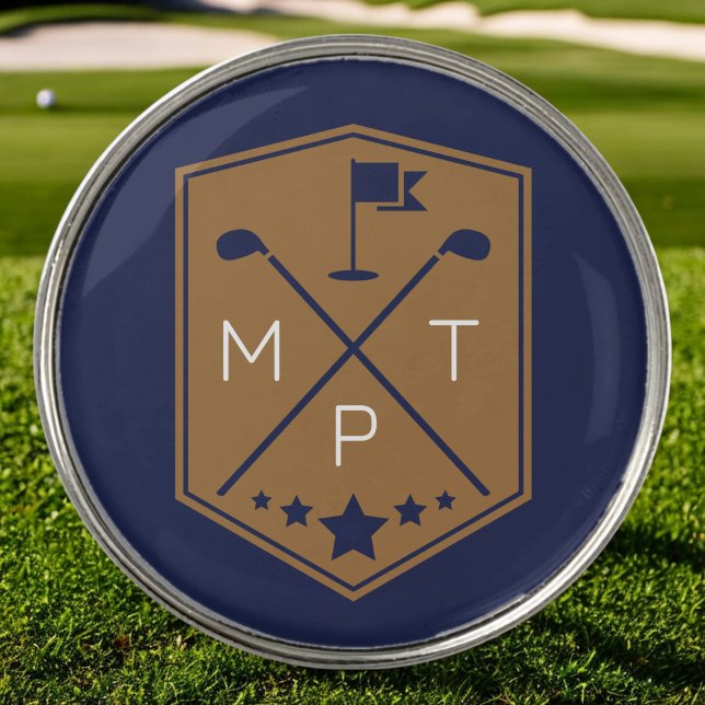 Monogram Navy Blue Gold Name Personalized Golf Ball Marker (Creator Uploaded)