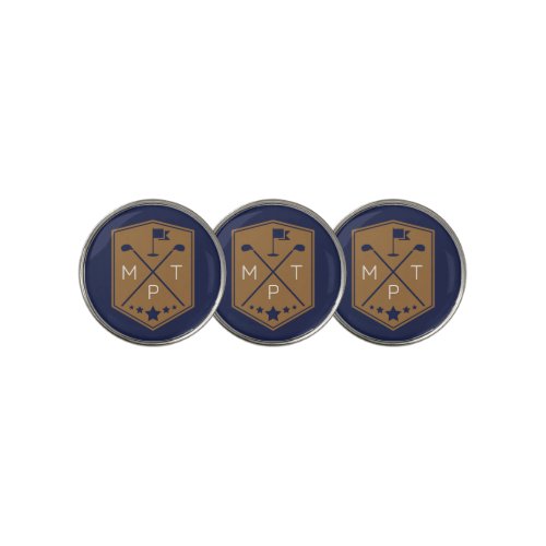Monogram Navy Blue Gold Name Personalized Golf Ball Marker