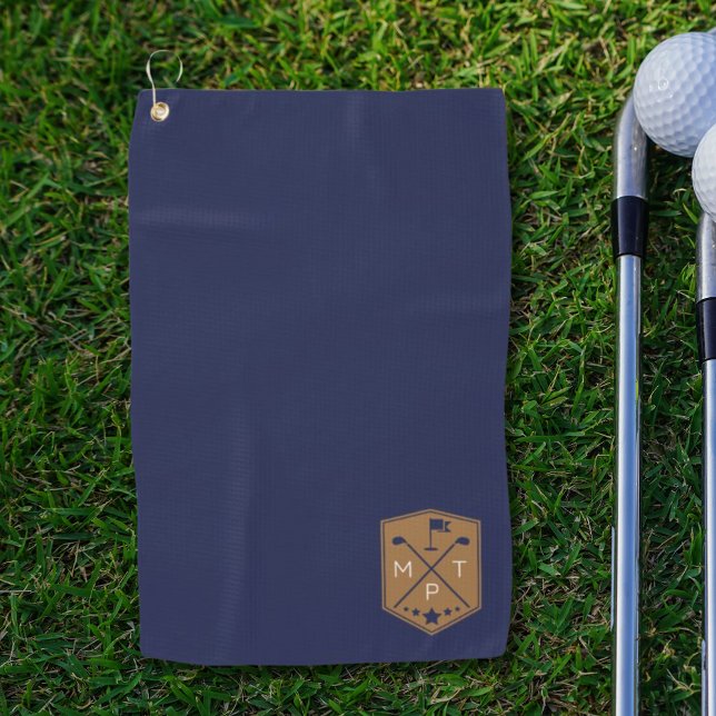 Monogram Navy Blue Gold Name Personalized Golf Towel (Creator Uploaded)