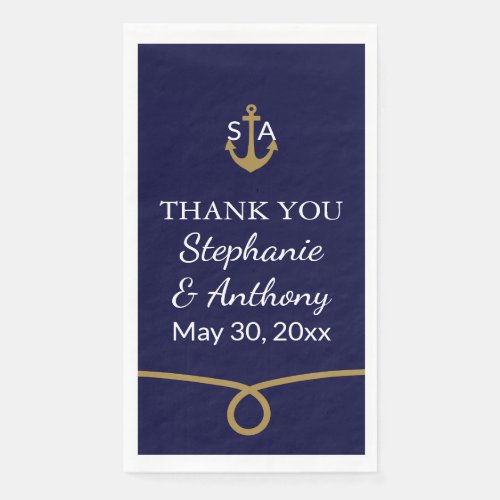 Monogram Navy Blue Gold Nautical Anchor Wedding Paper Guest Towels