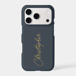 Monogram Navy Blue Gold Script Name Minimalist Men iPhone 17 Pro Case