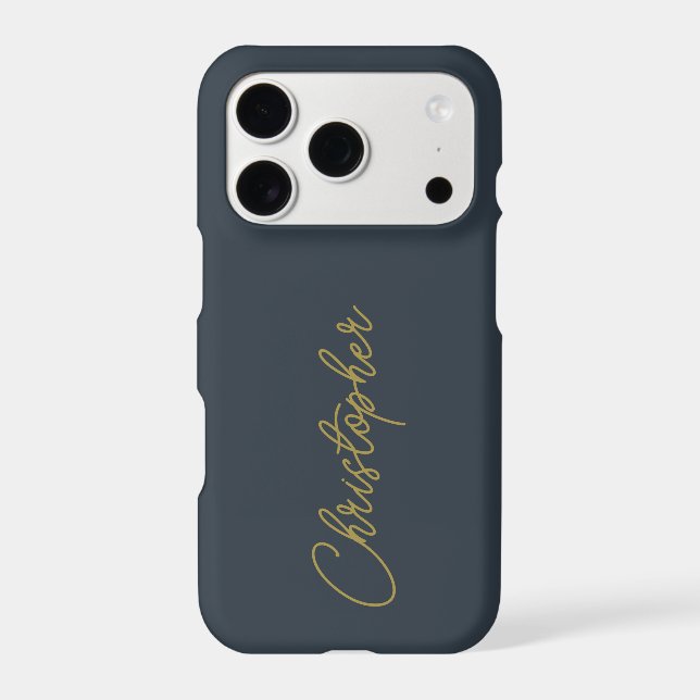 Monogram Navy Blue Gold Script Name Minimalist Men iPhone Case (Back)