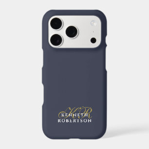 Monogram Navy Blue Gold White Minimalist Chic Men  iPhone 17 Pro Case