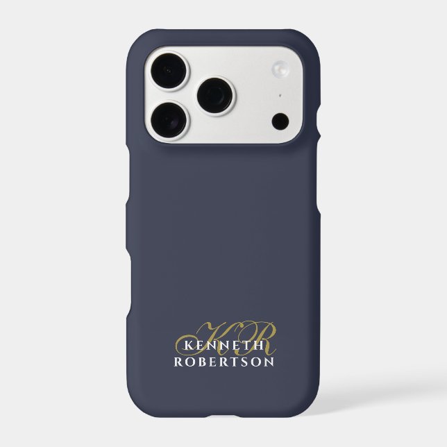 Monogram Navy Blue Gold White Minimalist Chic Men  iPhone Case (Back)