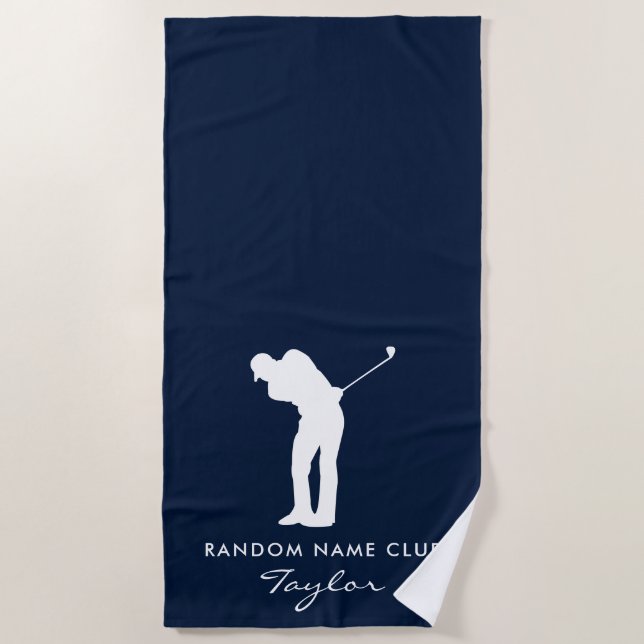 Monogram Navy Blue Golf Club Name Personalized Beach Towel (Front)