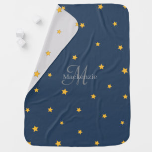 Monogram Navy Blue Gray Lucky Stars Custom Name Baby Blanket