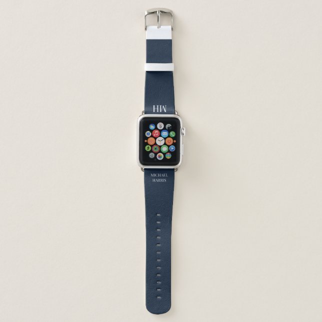 Monogram Navy Blue Initials Simple Modern Name Apple Watch Band (Front)