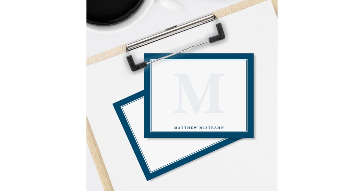 Monogram Navy Blue Masculine Men's Stationery Note Card | Zazzle