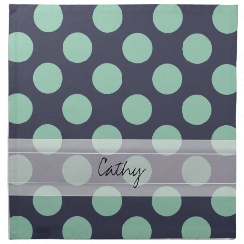 Monogram Navy Blue Mint Green Polka Dot Pattern Cloth Napkin