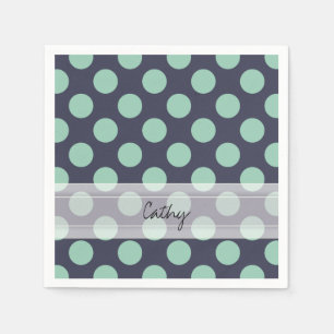 Monogram Navy Blue Mint Green Polka Dot Pattern Paper Napkins