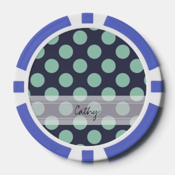 Monogram Navy Blue Mint Green Polka Dot Pattern Poker Chips by PolkaDotWarehouse at Zazzle