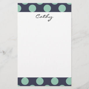 Monogram Navy Blue Mint Green Polka Dot Pattern Stationery