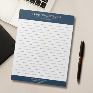 Monogram Navy Blue Modern Elegant Lined Notepad