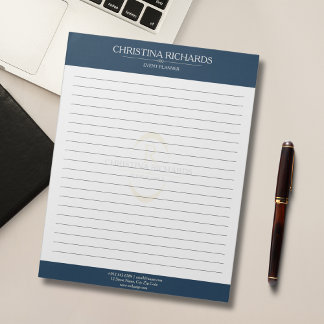 Monogram Navy Blue Modern Elegant Lined Notepad