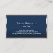 Monogram Navy Blue Modern Metal Frame Professional Business Card (Back)