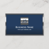 Monogram Navy Blue Modern Metal Frame Professional Business Card (Front)