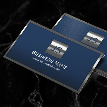 Monogram Navy Blue Modern Metal Frame Professional Business Card by cardfactory at Zazzle