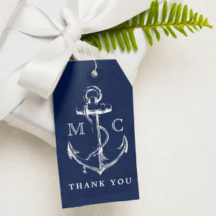 Monogram Navy Blue Nautical Anchor Thank You Gift Tags