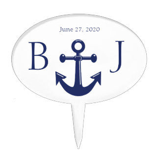 Monogram Navy Blue Nautical Wedding Cake Toppers