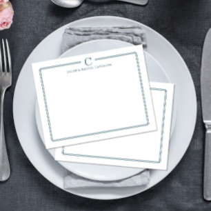 Monogram Navy Blue Newlywed Stationery Note Card