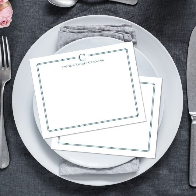 Monogram Navy Blue Newlywed Stationery Note Card (Creator Uploaded)